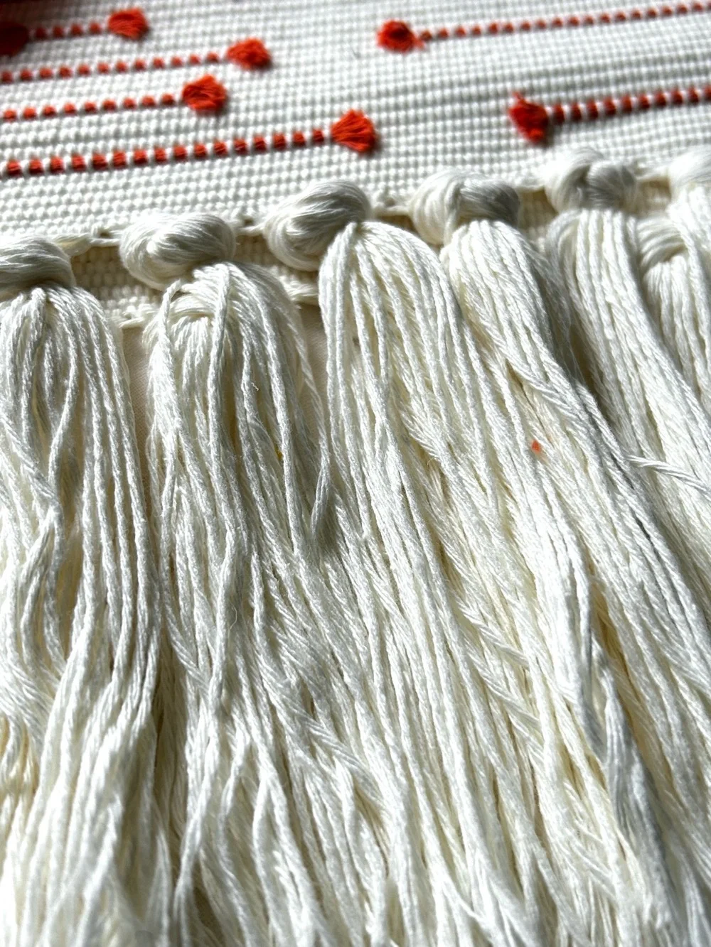 🌴Lovely Table Runner W/Boho Flair | White(cream) & Rusty Orange | Kirkton House